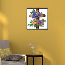 Load image into Gallery viewer, Diamond Painting - Partial Special Shaped - cross with flowers (30*30CM)
