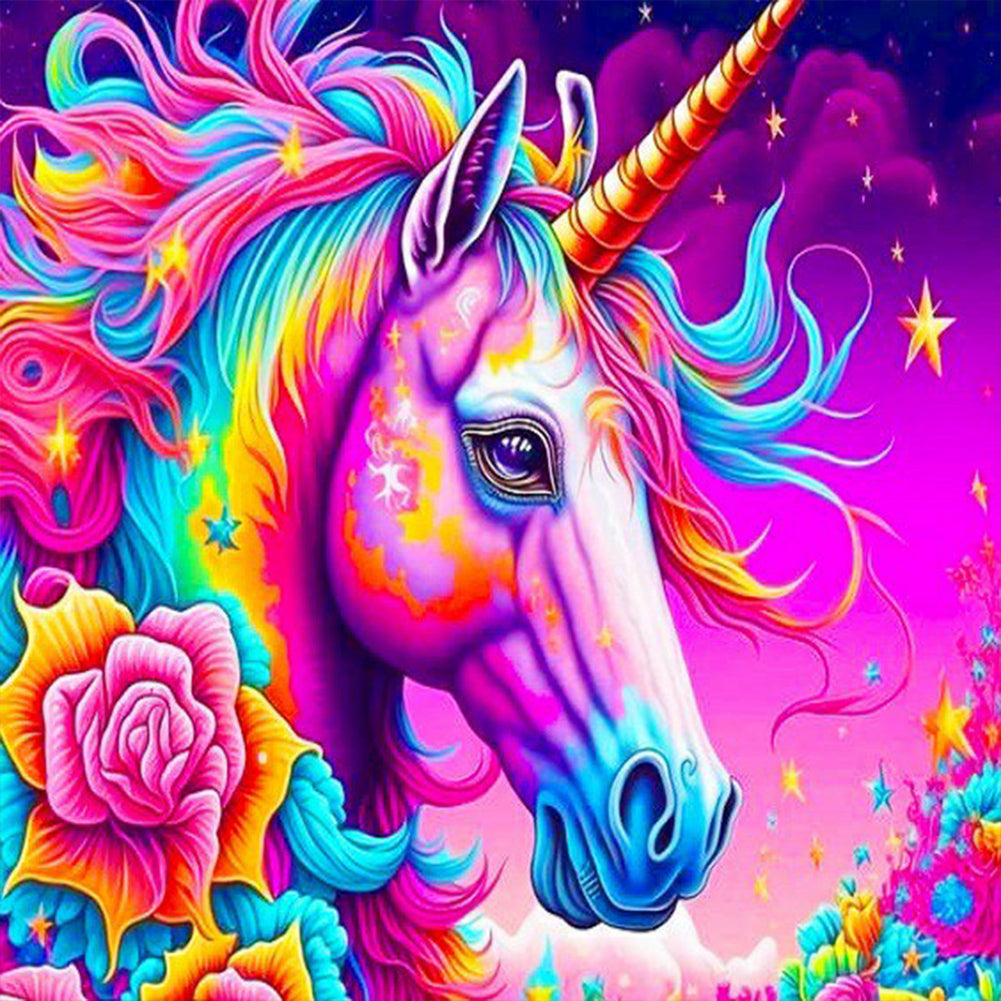 Diamond Painting - Full Round - flowers and unicorns (30*30CM)