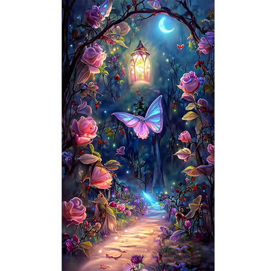 Diamond Painting - Full Round - butterfly rose forest (40*70CM)