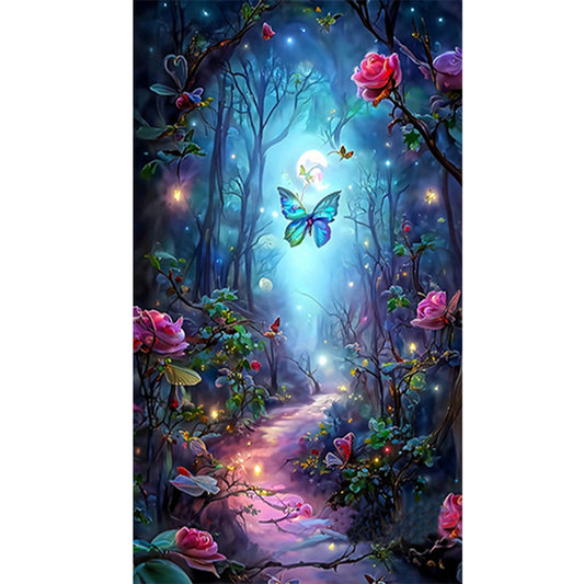Diamond Painting - Full Round - butterfly rose forest (40*70CM)