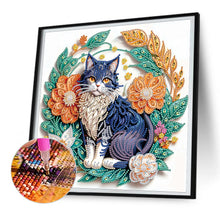 Load image into Gallery viewer, Diamond Painting - Partial Special Shaped - paper flower black and blue cat (30*30CM)
