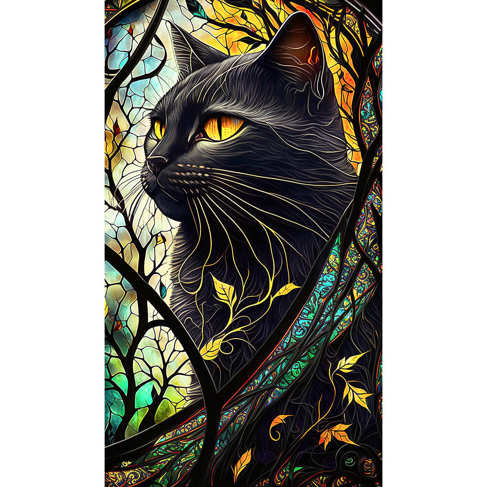 Diamond Painting - Full Round - Black Cat Glass Art (40*70CM)
