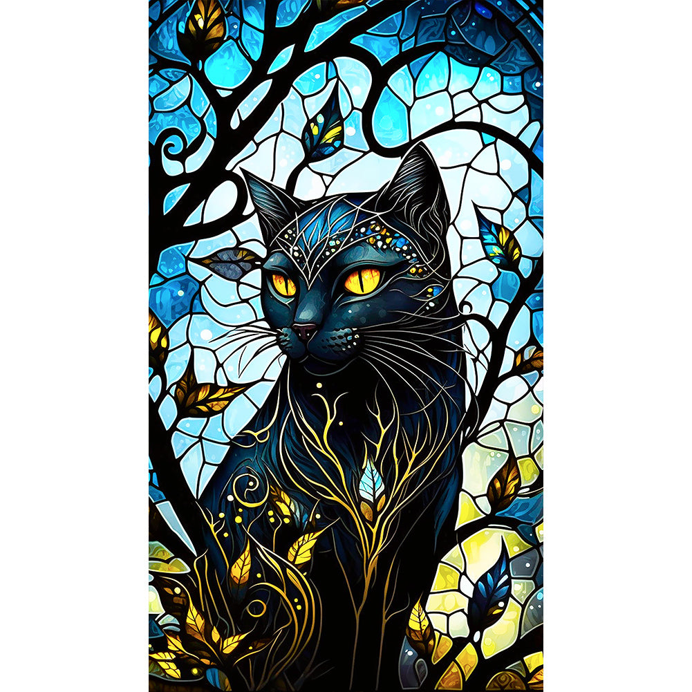 Diamond Painting - Full Round - Black Cat Glass Art (40*70CM)