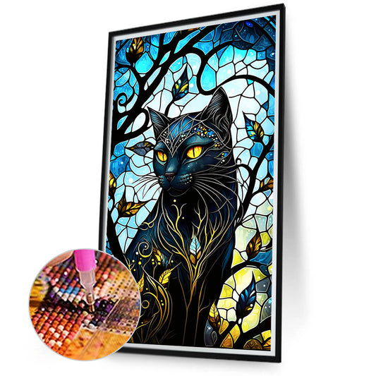 Diamond Painting - Full Round - Black Cat Glass Art (40*70CM)