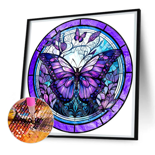 Diamond Painting - Full Round - round plate glass art butterfly (30*30CM)