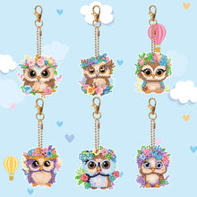Load image into Gallery viewer, DIY Diamond Art Key Rings Double Sided 6pcs Owl Flower for Kids Adult Home Party
