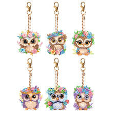 Load image into Gallery viewer, DIY Diamond Art Key Rings Double Sided 6pcs Owl Flower for Kids Adult Home Party
