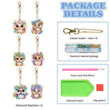 Load image into Gallery viewer, DIY Diamond Art Key Rings Double Sided 6pcs Owl Flower for Kids Adult Home Party
