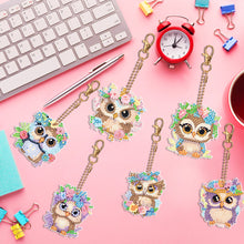 Load image into Gallery viewer, DIY Diamond Art Key Rings Double Sided 6pcs Owl Flower for Kids Adult Home Party
