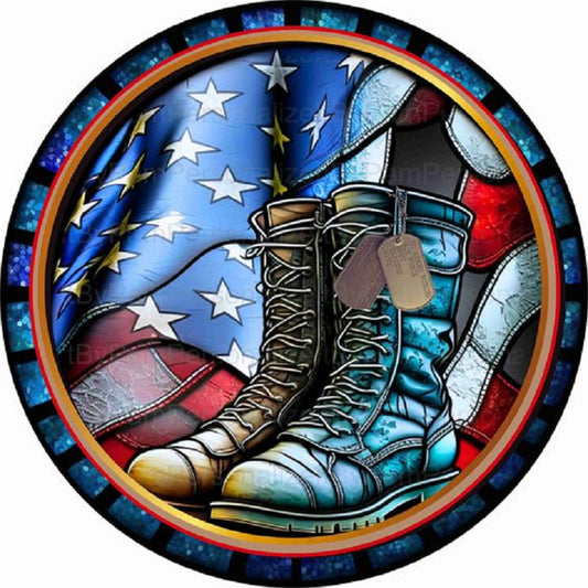 Diamond Painting - Full Round - Round plate glass art military boots (30*30CM)