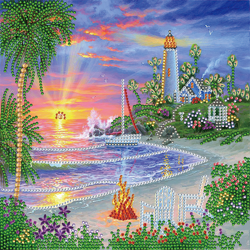 Diamond Painting - Partial Special Shaped - seaside lighthouse (30*30CM)