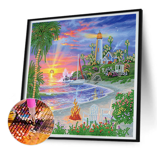 Diamond Painting - Partial Special Shaped - seaside lighthouse (30*30CM)