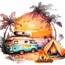 Load image into Gallery viewer, Diamond Painting - Full Round - Coconut Grove Seaside Campervan (30*30CM)
