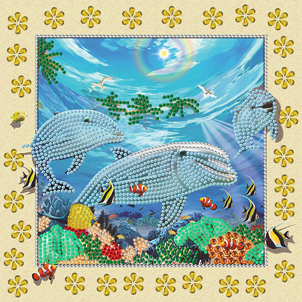 Diamond Painting - Partial Special Shaped - 3D stereoscopic painting of dolphins (30*30CM)