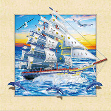 Load image into Gallery viewer, Diamond Painting - Partial Special Shaped - 3D three-dimensional painting dolphin sailing boat (30*30CM)
