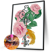 Load image into Gallery viewer, Diamond Painting - Partial Special Shaped - Flower and Key Pendant (30*40CM)
