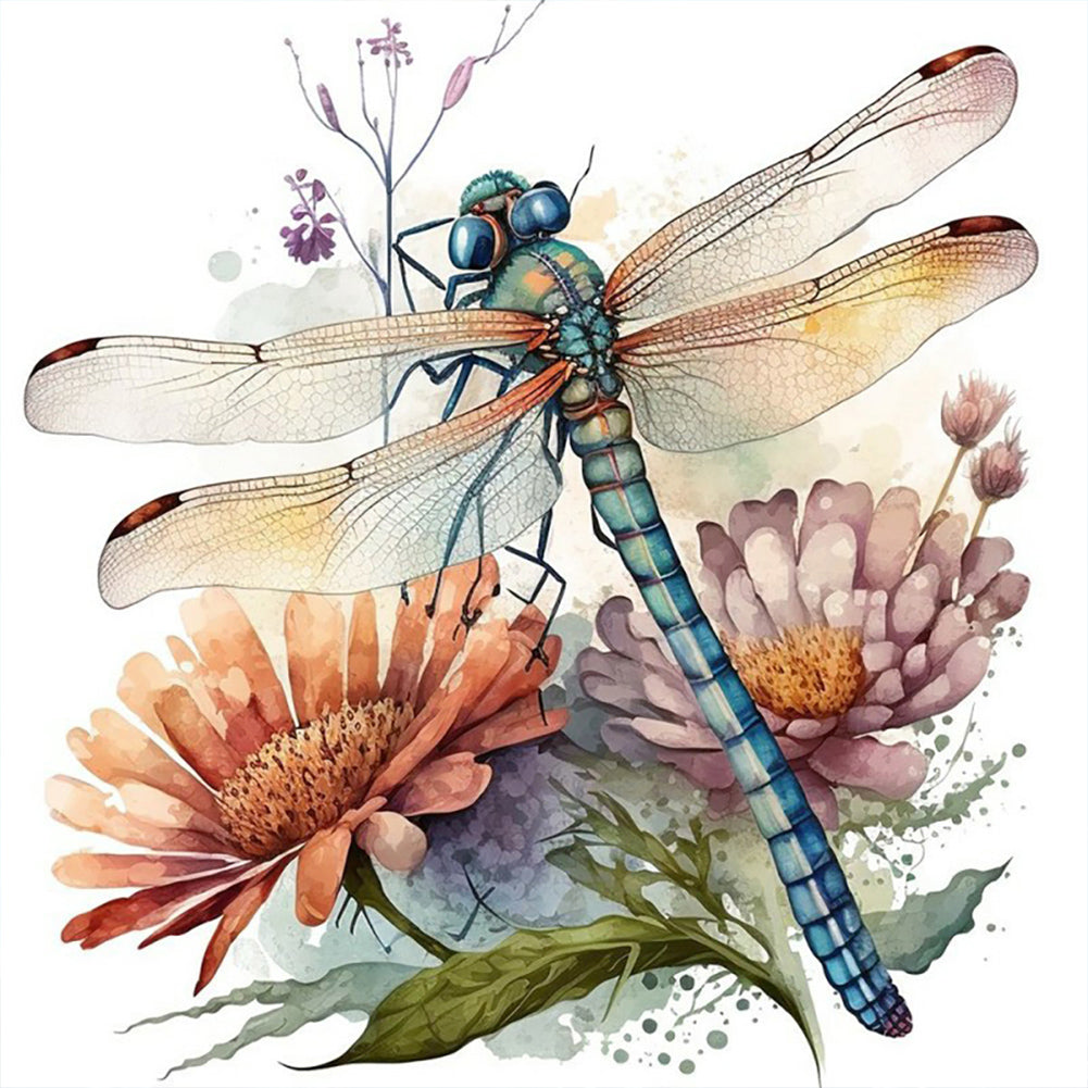 Diamond Painting - Full Round - watercolor dragonfly (30*30CM)