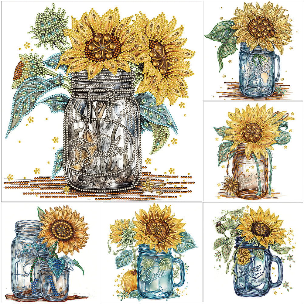 Diamond Painting - Partial Special Shaped - sunflower glass art bottle (30*30CM)
