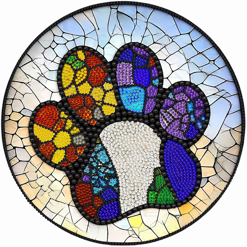 Diamond Painting - Partial Special Shaped - Round plate glass art paw print (30*30CM)