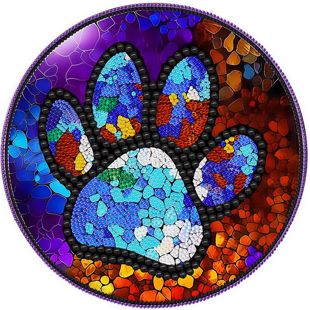 Diamond Painting - Partial Special Shaped - Round plate glass art paw print (30*30CM)