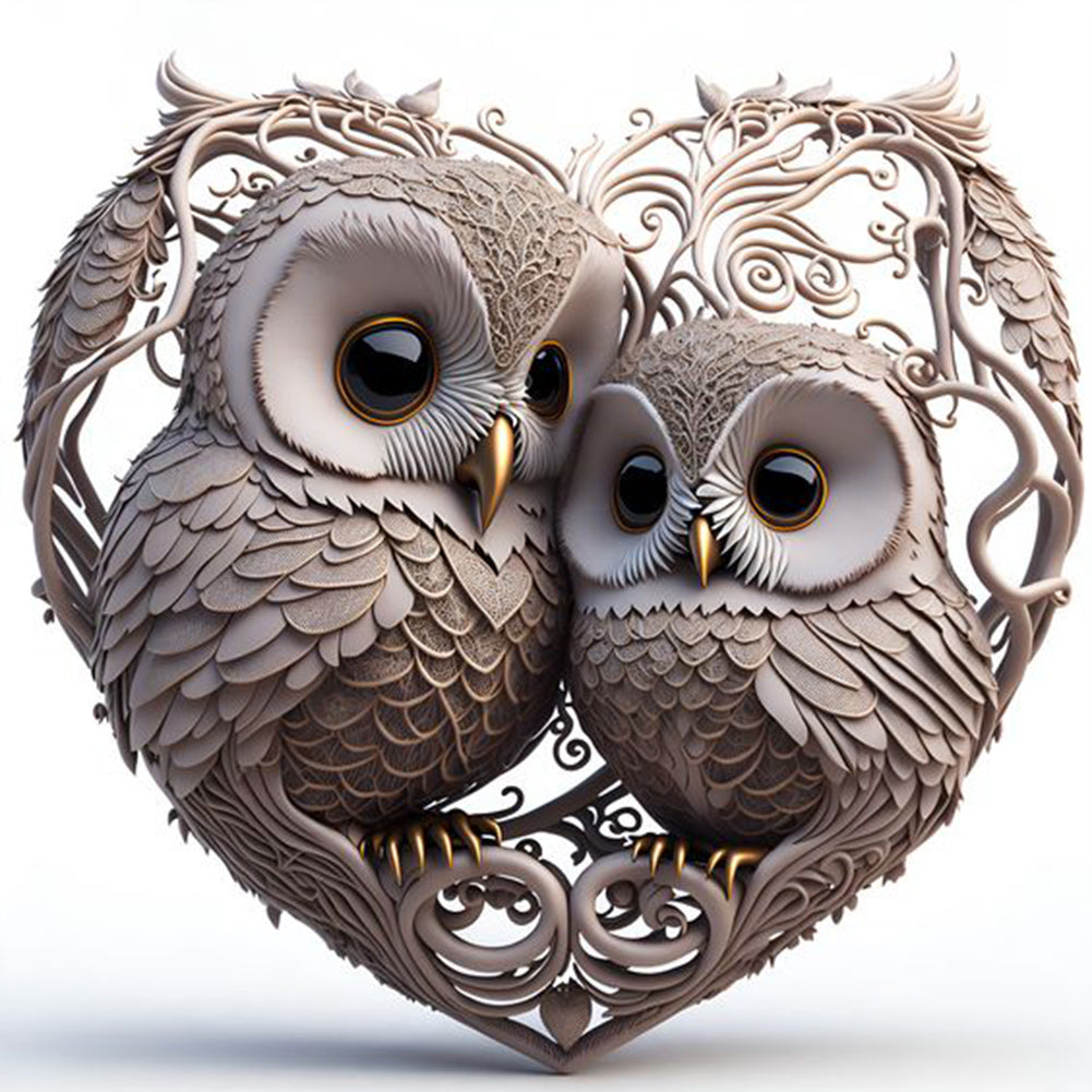 Diamond Painting - Full Round - heart shaped owl (30*30CM)