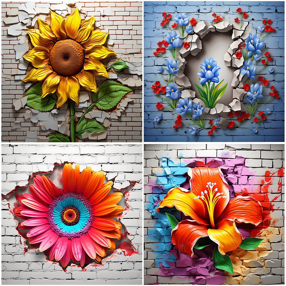 Diamond Painting - Full Round - flowers growing in the cracks of the wall (30*30CM)