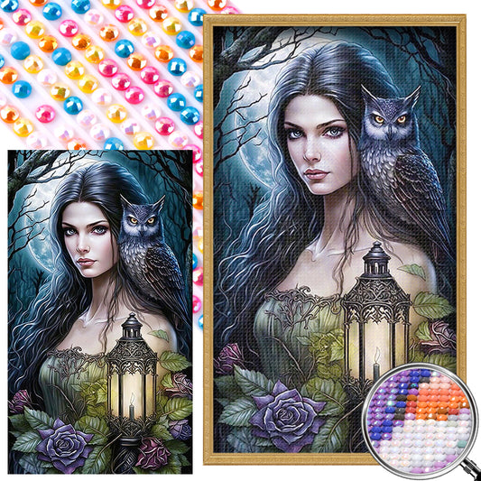 AB Diamond Painting - Full Round - woman with owl (40*70CM)