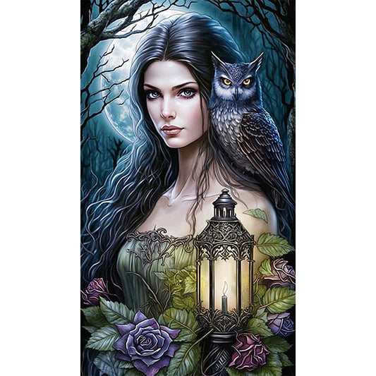 AB Diamond Painting - Full Round - woman with owl (40*70CM)