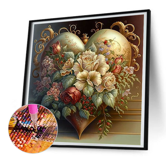 Diamond Painting - Full Round - love flower frame (30*30CM)