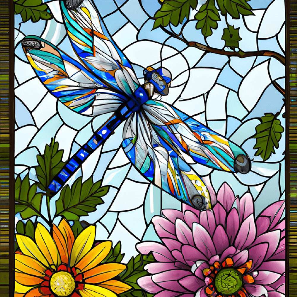Diamond Painting - Full Round - Flowers and Dragonflies (30*30CM)