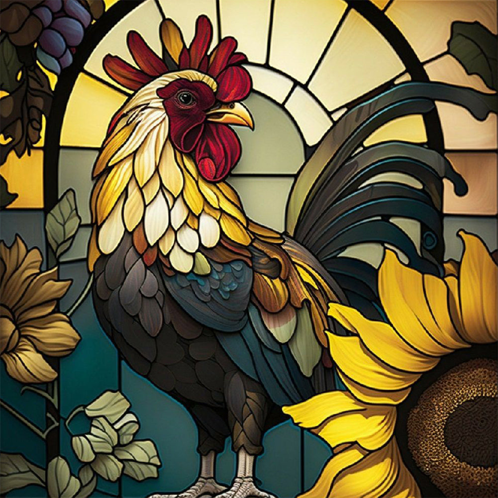 Diamond Painting - Full Round - flower and rooster (30*30CM)