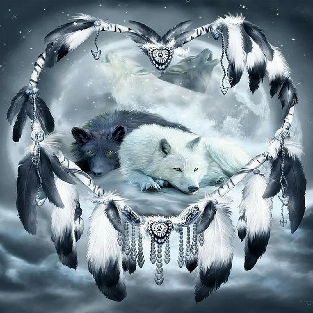 Diamond Painting - Full Round - white wolf and black wolf (30*30CM)