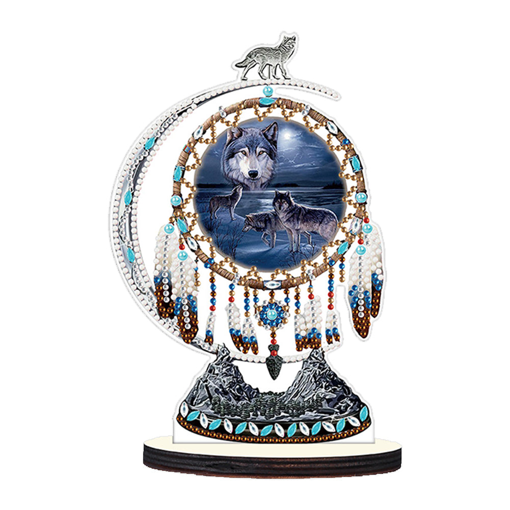 DIY Table Ornament Art Crafts Wooden Desk Diamonds Wolf Kids Gift (BJ027)