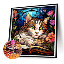 Load image into Gallery viewer, Diamond Painting - Full Round - cat reading a book glass art (30*30CM)
