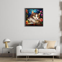 Load image into Gallery viewer, Diamond Painting - Full Round - cat reading a book glass art (30*30CM)
