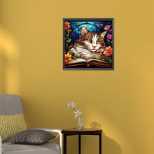 Load image into Gallery viewer, Diamond Painting - Full Round - cat reading a book glass art (30*30CM)
