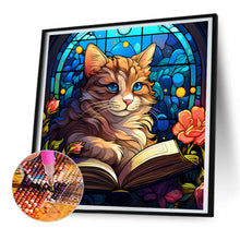 Load image into Gallery viewer, Diamond Painting - Full Round - cat reading a book glass art (30*30CM)
