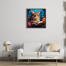 Load image into Gallery viewer, Diamond Painting - Full Round - cat reading a book glass art (30*30CM)
