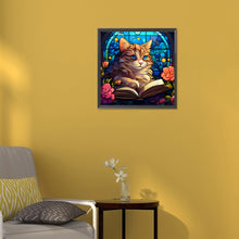 Load image into Gallery viewer, Diamond Painting - Full Round - cat reading a book glass art (30*30CM)
