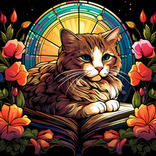 Load image into Gallery viewer, Diamond Painting - Full Round - cat reading a book glass art (30*30CM)
