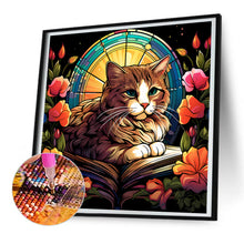 Load image into Gallery viewer, Diamond Painting - Full Round - cat reading a book glass art (30*30CM)
