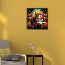 Load image into Gallery viewer, Diamond Painting - Full Round - cat reading a book glass art (30*30CM)
