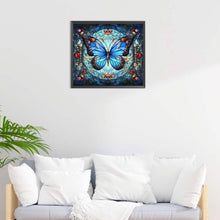 Load image into Gallery viewer, AB Diamond Painting - Full Round - Blue Butterfly Glass Art (45*40CM)
