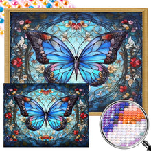 Load image into Gallery viewer, AB Diamond Painting - Full Round - Blue Butterfly Glass Art (45*40CM)
