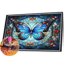 Load image into Gallery viewer, AB Diamond Painting - Full Round - Blue Butterfly Glass Art (45*40CM)
