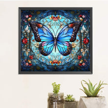 Load image into Gallery viewer, AB Diamond Painting - Full Round - Blue Butterfly Glass Art (45*40CM)
