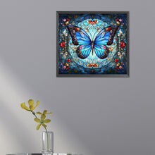 Load image into Gallery viewer, AB Diamond Painting - Full Round - Blue Butterfly Glass Art (45*40CM)
