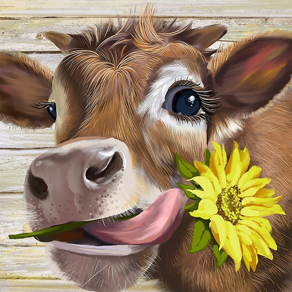 Diamond Painting - Full Round - sunflower and cow (30*30CM)