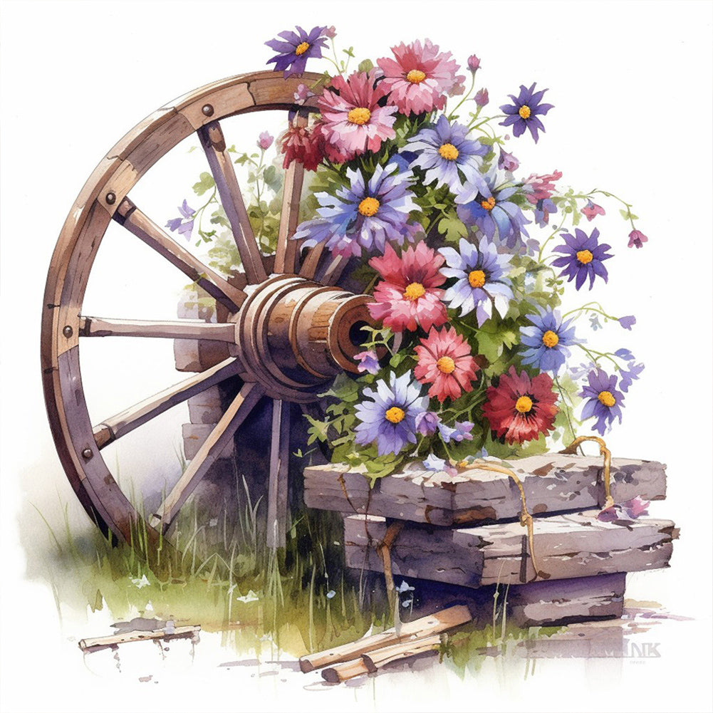 Diamond Painting - Full Round - flowers and wheels (30*30CM)