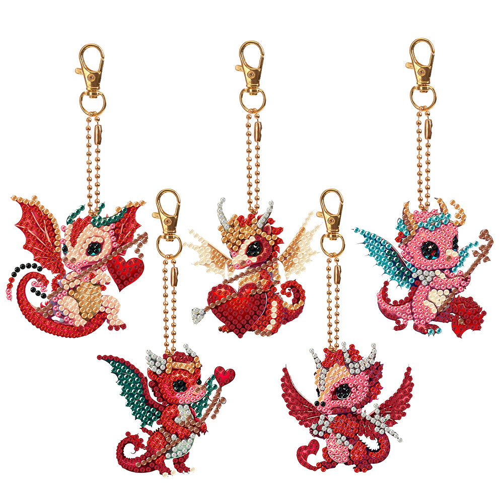 DIY Diamond Art Key Rings Cartoon Keychain Supplies Gift for Kids (Dragon)